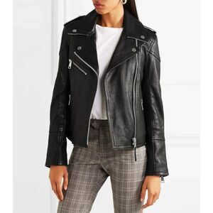 VICTORIA VICTORIA BECKHAM Leather Moto Jacket Black Sz 6